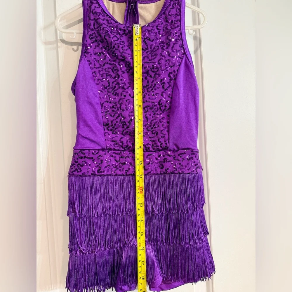 Weissman Purple Sequin Fringe Dance Costume Jazz Tap Comp Leotard Child